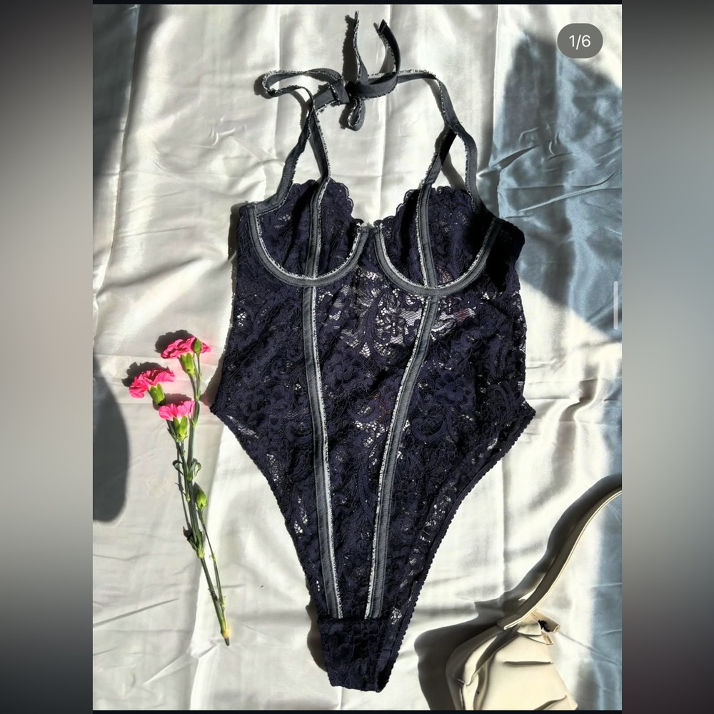 Elegant Lace Bodysuit in Navy Blue